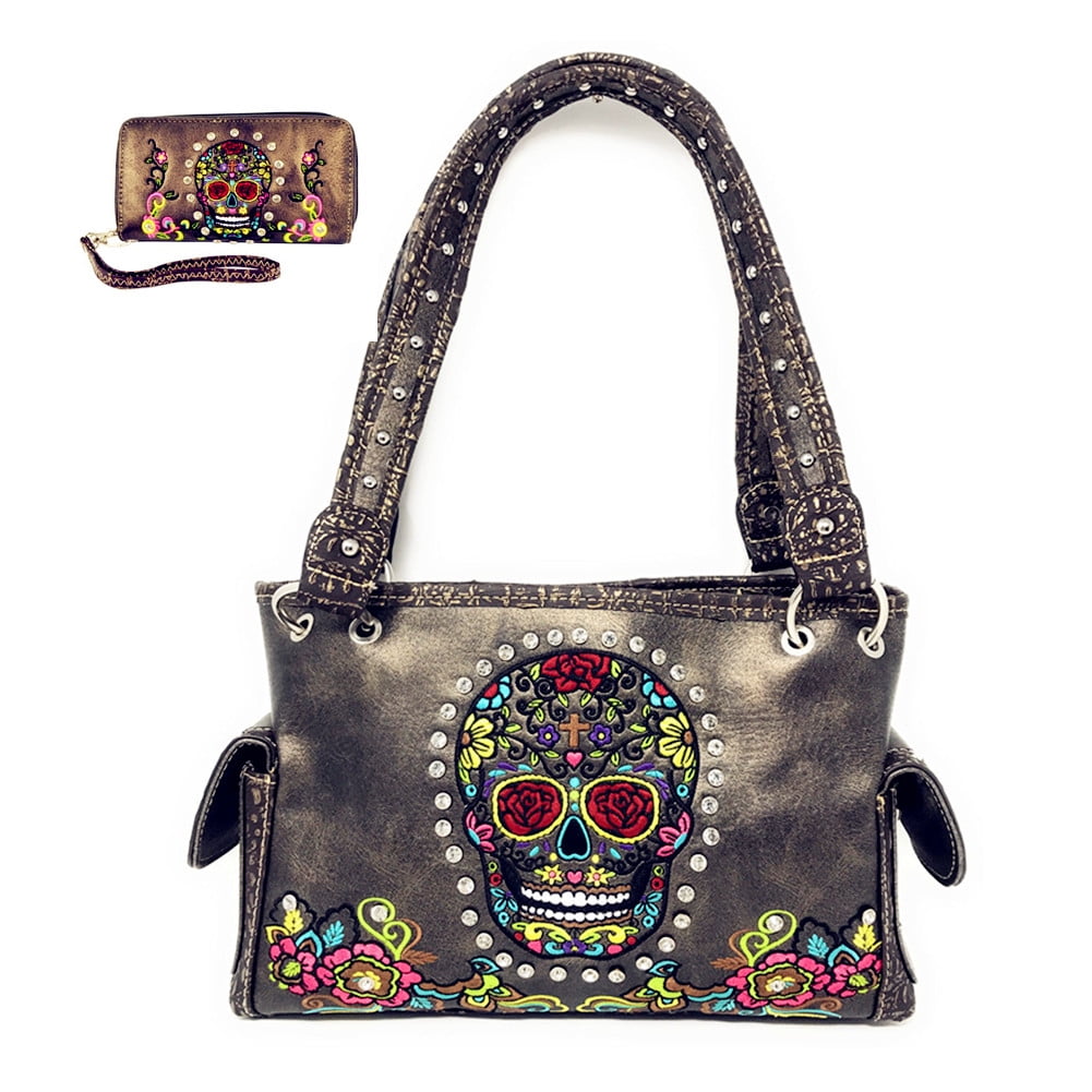 Wallet Sugar Skull Day of the Dead Fashion Handbag Women Concealed Carry Purse 