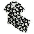 thumbnail image 4 of Caqnni Halloween Pjs Girls Satin Pajamas Set Pumpkin Print Short Sleeve Button-Down Shirt and Shorts 2 Piece Sleepwear Girls Halloween Pajamas Shorts Sets (4-5 Years,Black), 4 of 5