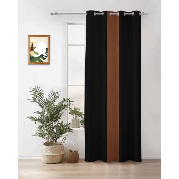 Boho Black Thermal Insulated Blackout Curtains for Bedroom 84 Length and Brown Striped Tribal Farmhouse Style Room Darkening Curtain 1 Panel Grommet Window Curtain Drape for Living Room Nursery Room