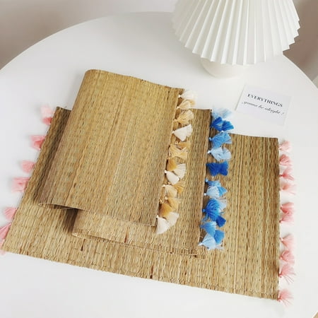 

Non-slip Placemat with Tassels Straw Bohemian Style Cup Coaster Woven Handmade Housewarming Gift Presents for New Home