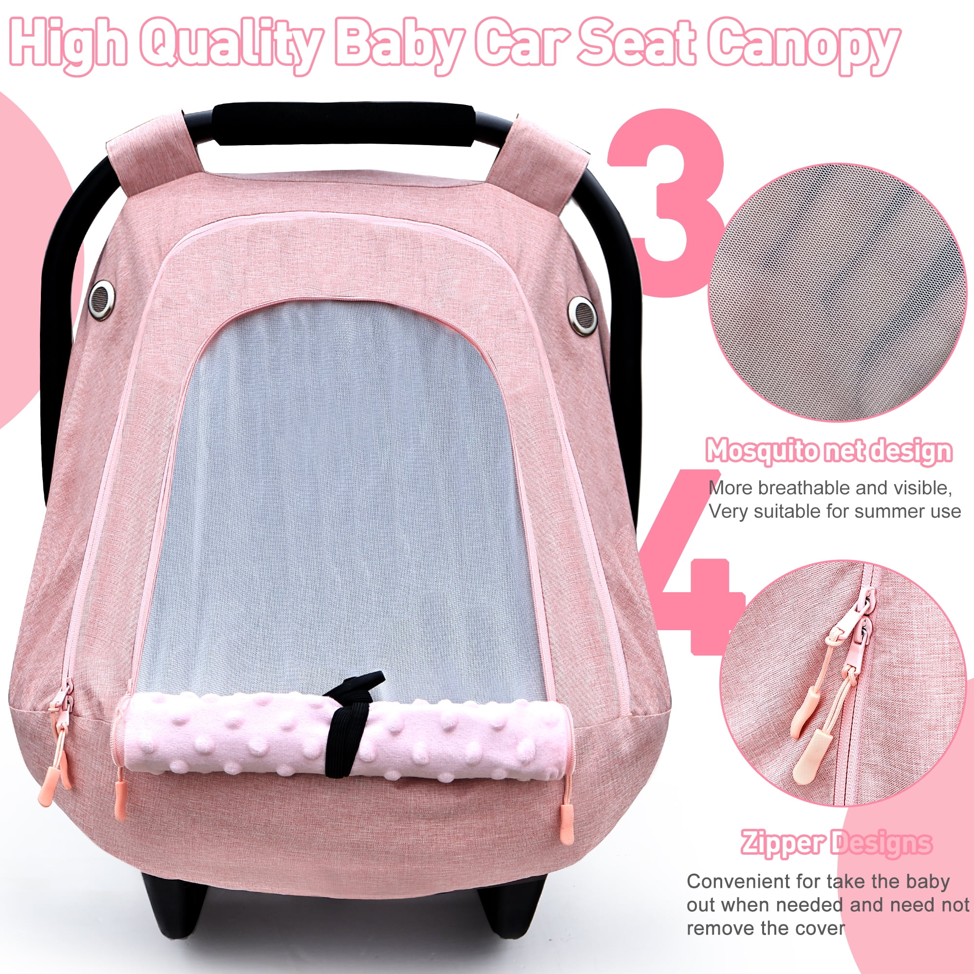 Baby Car Seat Cover for Babies,Patented Waterproof Baby Car Seat Cover for Girls,Infant Car Seat Cover Canopy for Girls,Windproof Car Seat Canopy for Boys, Keeps Babies Warm and Cozy (Pink)