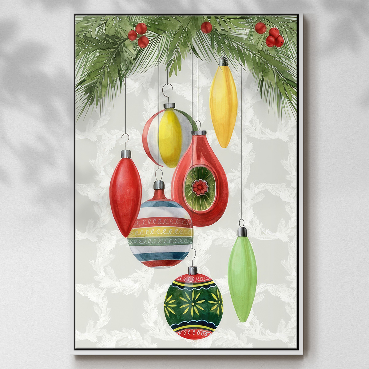 Arose Such a Clatter Collection B - Framed Gallery Wrapped Holiday Canvas - 27 x 41 - White Frame