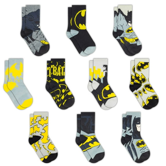 DC Comics Batman Socks - 10-Pack Boys & Toddler Socks Featuring The Batman, Superhero Design