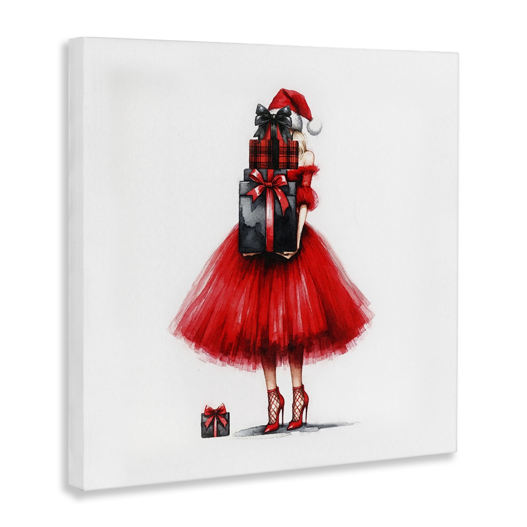 Stupell Industries Chic Christmas Gal Holiday Painting Gallery Wrapped Canvas Art Prints Wall Art, 17 x 17