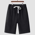 thumbnail image 6 of Domuza Mens Cotton Linen Shorts Summer Casual Classic Drawstring Elastic Waist Shorts with Pocket Black XL, 6 of 7