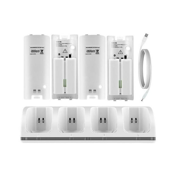 4 in 1 Charging Station For Wii&Wii U Remote Controller, Charger with 4 Rechargeable Pas, Port Battery Station 4 Charging G1K3