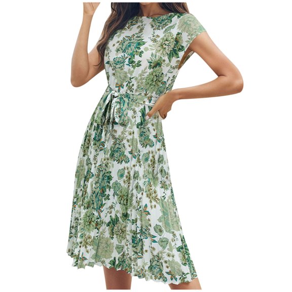 Summer Dresses for Women Floral Beach Vacation Sundresses Spring Casual Sexy Midi Dresses Green XL
