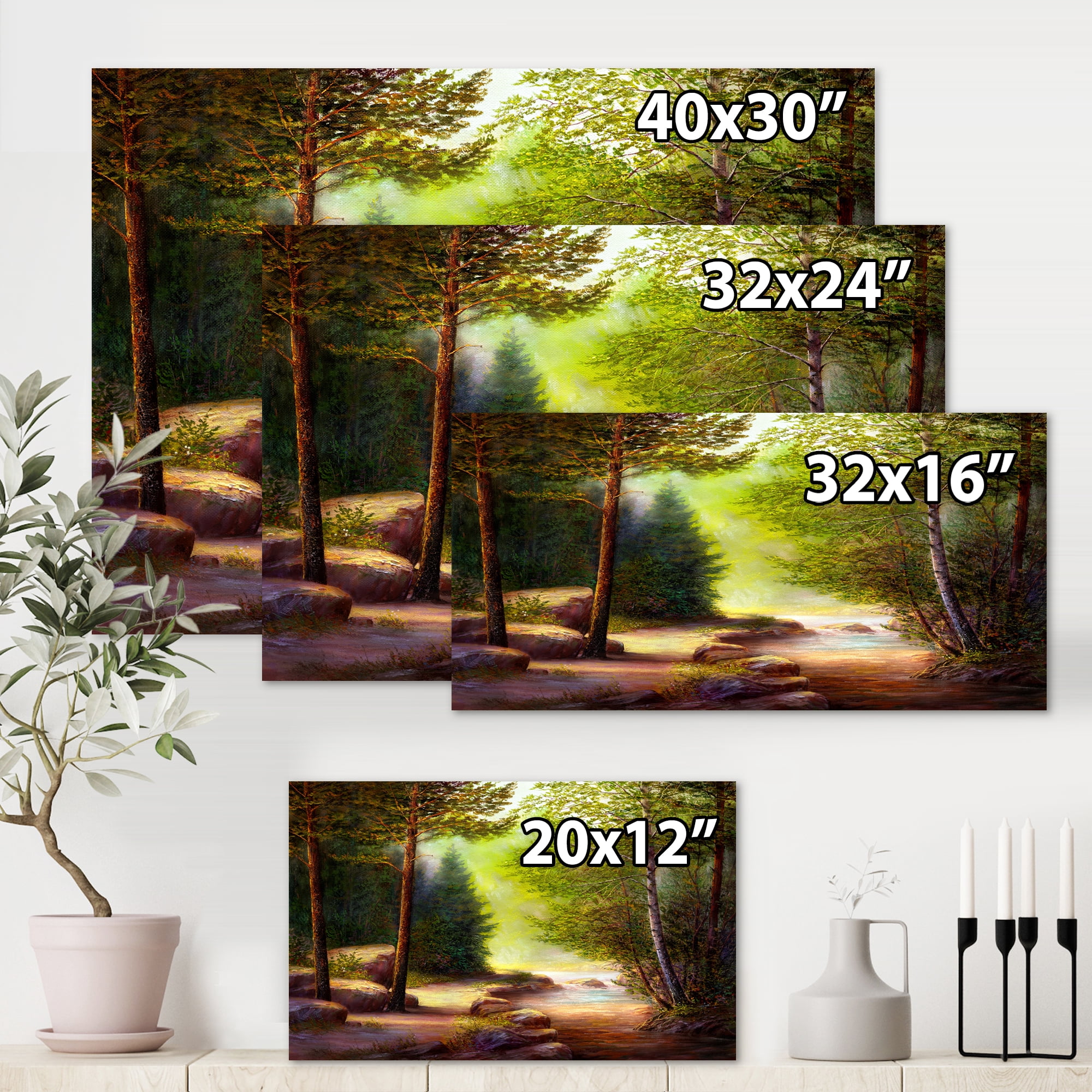 Designart ' Sunrise Glow Through The Spring Trees ' Lake House Canvas Wall Art Print