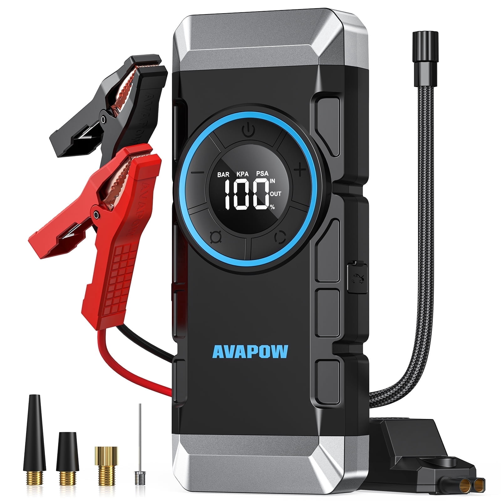 AVAPOW 4000A Jump Starter with Air Compressor, 150 PSI Tire Inflator, Car Battery Booster for 10.0L Gas and 8.0L Diesel, 12V Portable Emergency Tool with LED Light