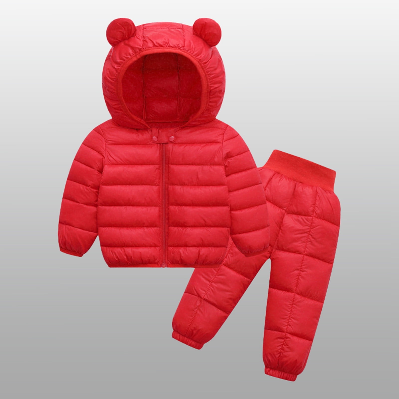 RMGVDSD Baby Boys Girls Two Piece Snowsuit Toddler Winter Coats And Matching Pants Suit Lightweight Hooded Puffer Jacket Clothing Set Outerwear Red 2-3 Years