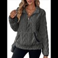 thumbnail image 3 of Suéter de Larga con Cremallera de un Cuarto para Mujer, Sudadera de Forro con Capucha, Sudaderas con Solapa, Suéteres Cálidos con Bolsillos. Gris Oscuro L, 3 of 9