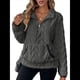 thumbnail image 3 of Suéter de Larga con Cremallera de un Cuarto para Mujer, Sudadera de Forro con Capucha, Sudaderas con Solapa, Suéteres Cálidos con Bolsillos. Gris Oscuro S, 3 of 9