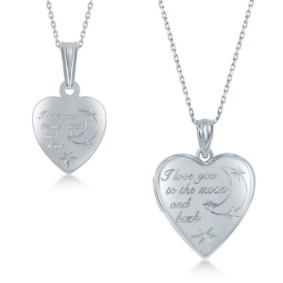 Heart-Shaped 16 2" Locket and 14 2" Pendant Necklace Two Piece Sterling Silver Set for Mother, Daughter, Grandmother, Granddaughter, Women or Teens-I love you to the Moon and Back