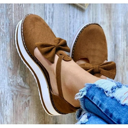 

Shoes Clearance Womens Sandals Flat Round Toe Bowknot Buckle Strap Casual Single Shoes