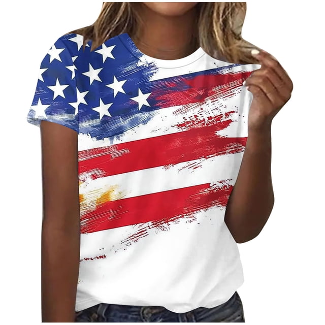 Mujeres Manga Corta Tops Cuello Redondo Impreso Casual Blusa, Imitación Rack Camiseta para el Verano, Lavado de Manos Casa Y Uso Diario