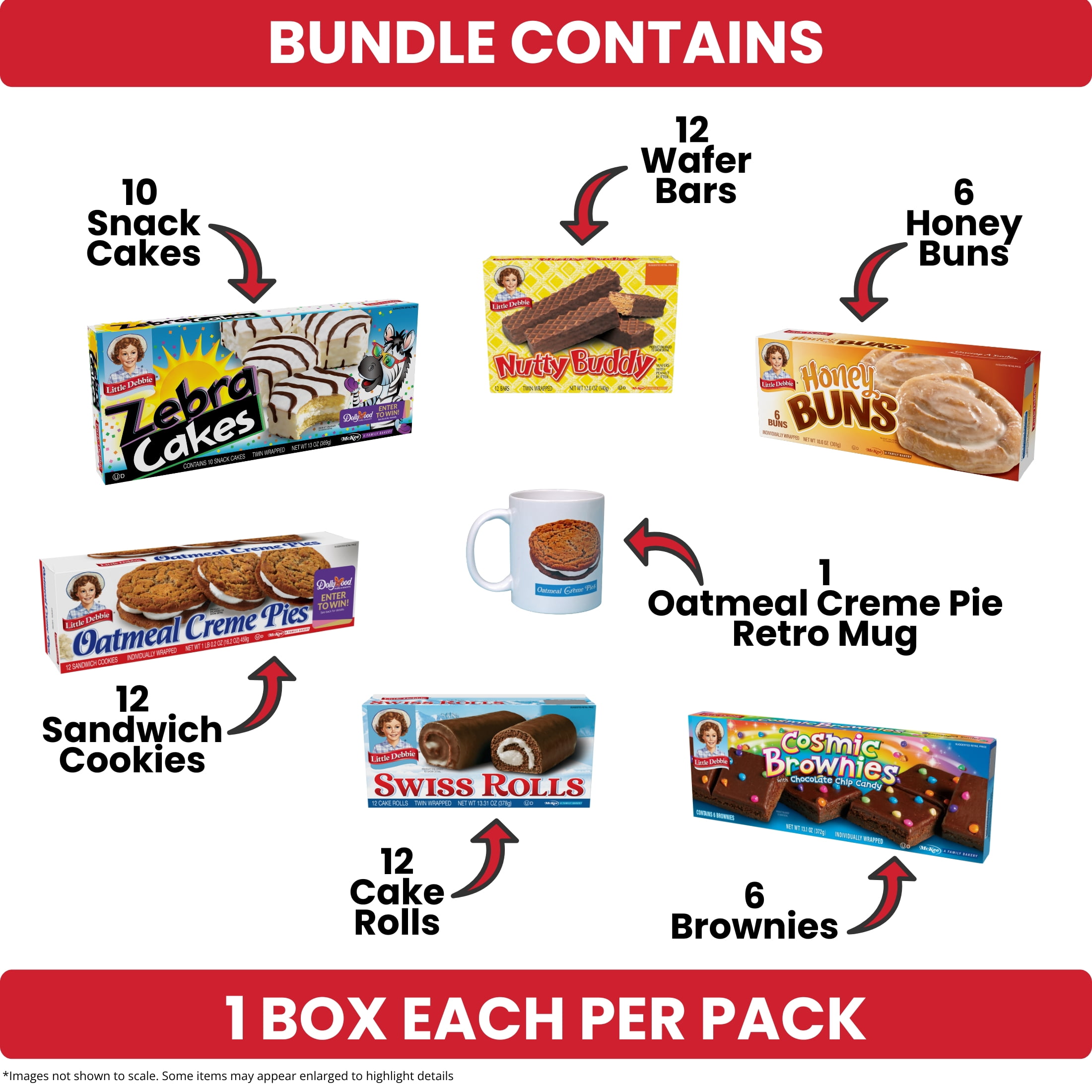 Little Debbie Ultimate Snack Bundle, 6 Box Variety Pack with 1 Retro Oatmeal Creme Pie Ceramic Mug