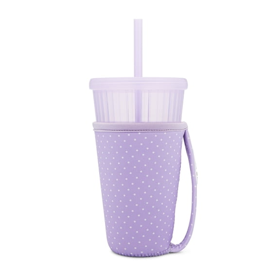 Ello Iced Coffee Cooler 24Oz Plastic Purple Polka Dot