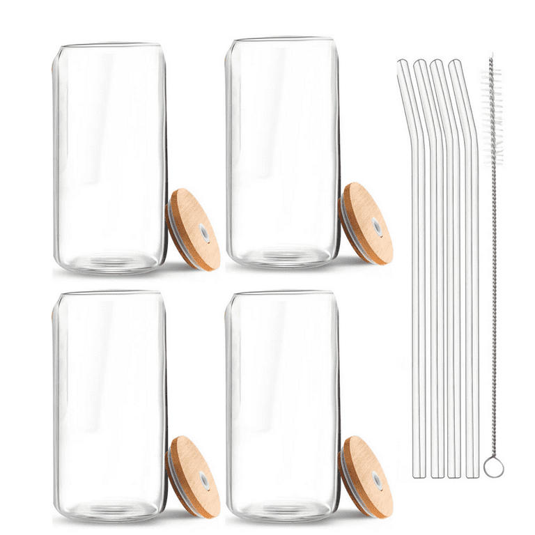 Gijjgole Drinking Glasses with Bamboo Lids and Glass Straw 12pcs
