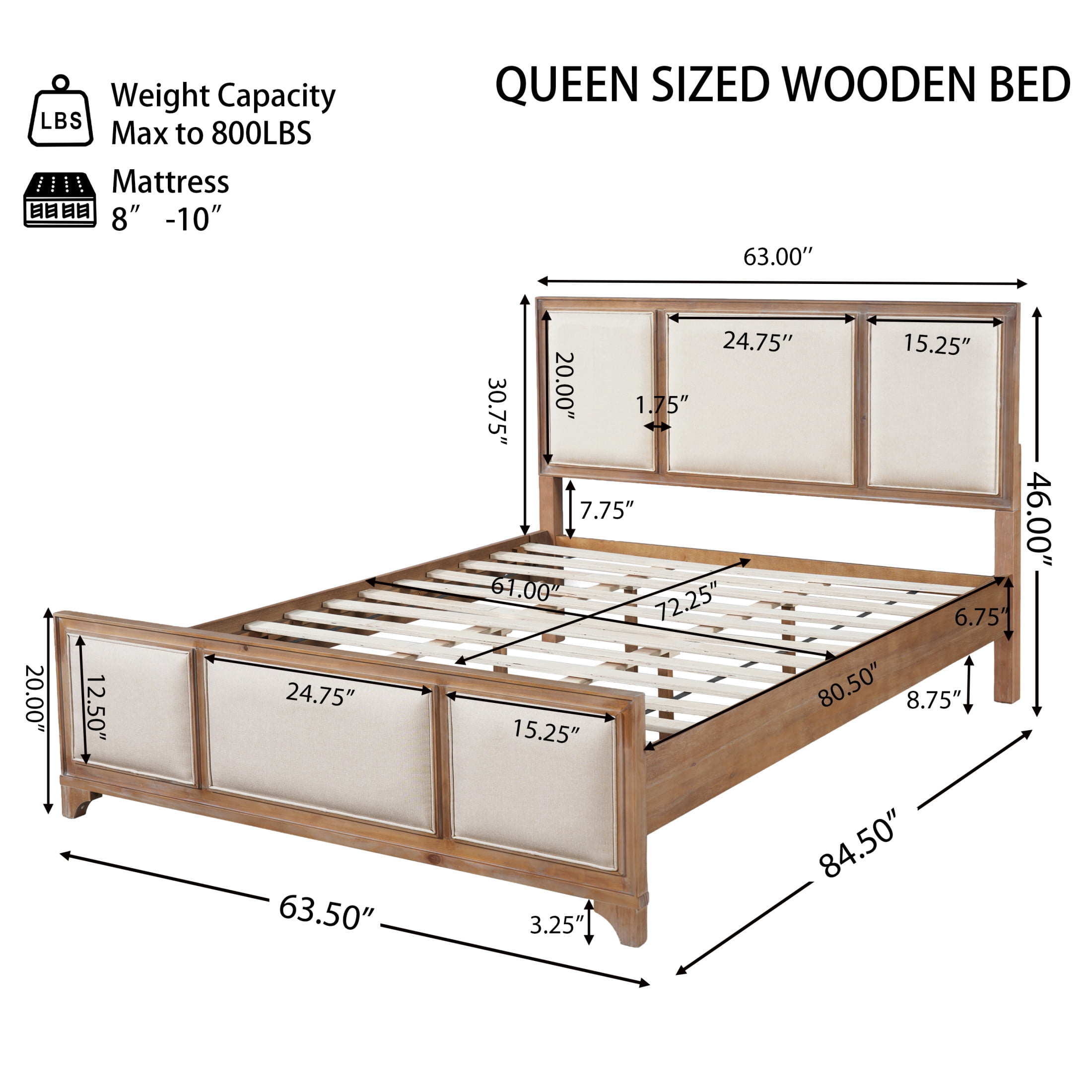 Christopher Knight Home Modern Farmhouse Queen Upholstered Platform Bed with Headboard, Natural+Beige