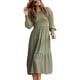 thumbnail image 1 of Vestido Fruncido Busto Puño Liso Mangas De Linterna Elegante Cómodo Vestido De Mujer De Longitud Media Verde Claro M, 1 of 6
