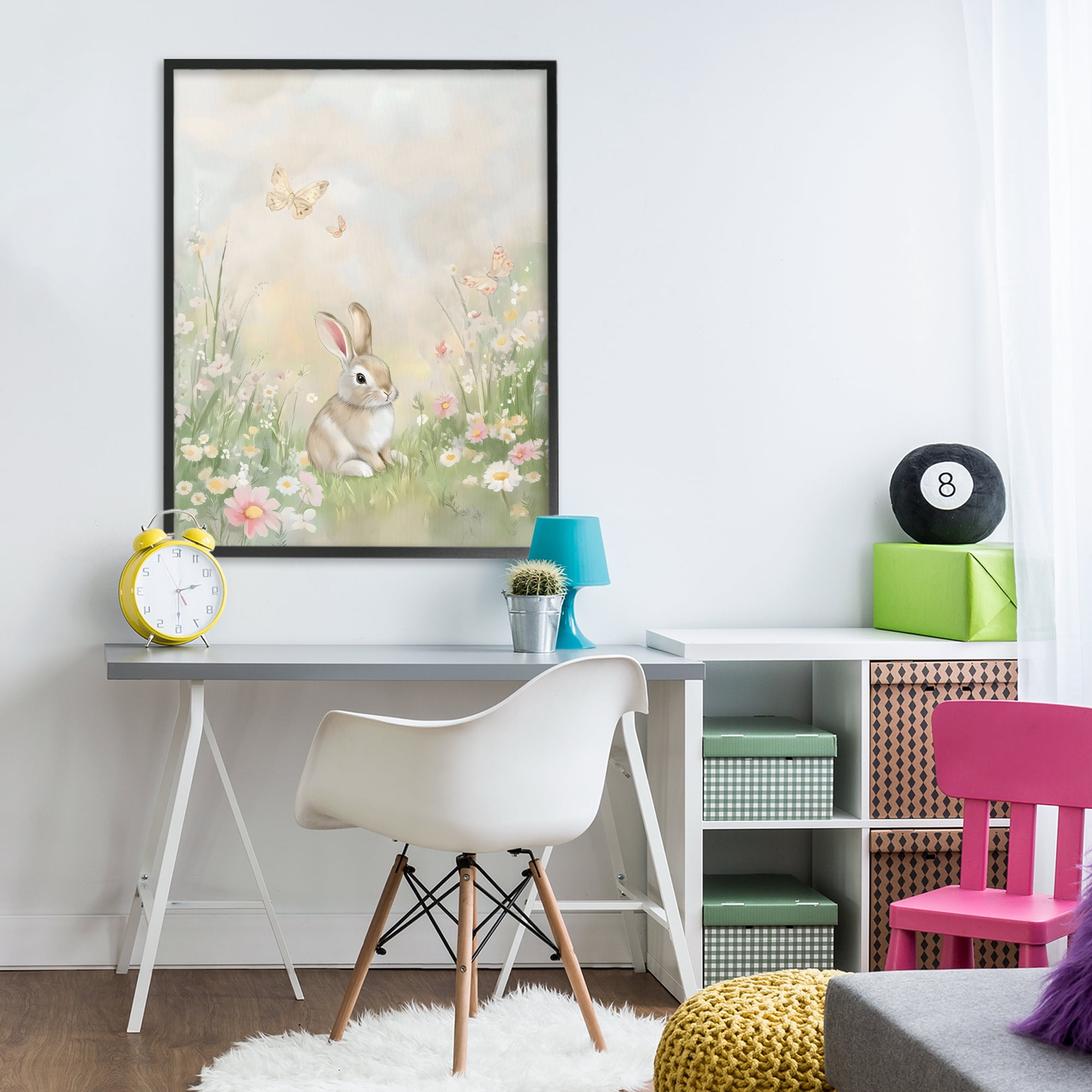 Stupell Industries Nursery Bunny in Meadow Black Framed Giclee Art, design by Arlington Prints