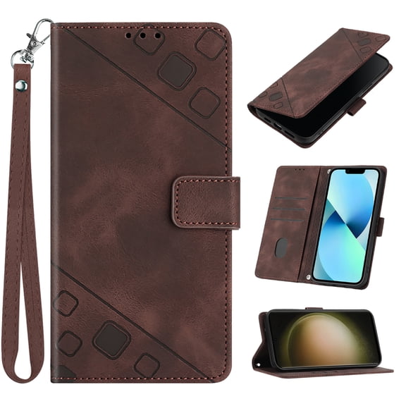 Phone Case for Samsung Galaxy S25 FE Wallet Case, Premium PU Leather Card Holder Wrist Strap   Shoulder Strap Magnetic Closure Stand Function Protection Flip Cover for Galaxy S25 FE, Brown