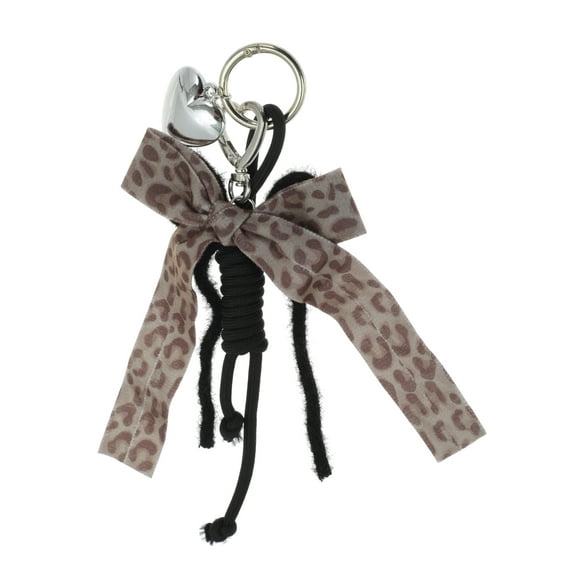 Unique Bargains 1 Pc Fashionable Leopard Print Bow Heart Handbag Charm Decorative Keychain Brown