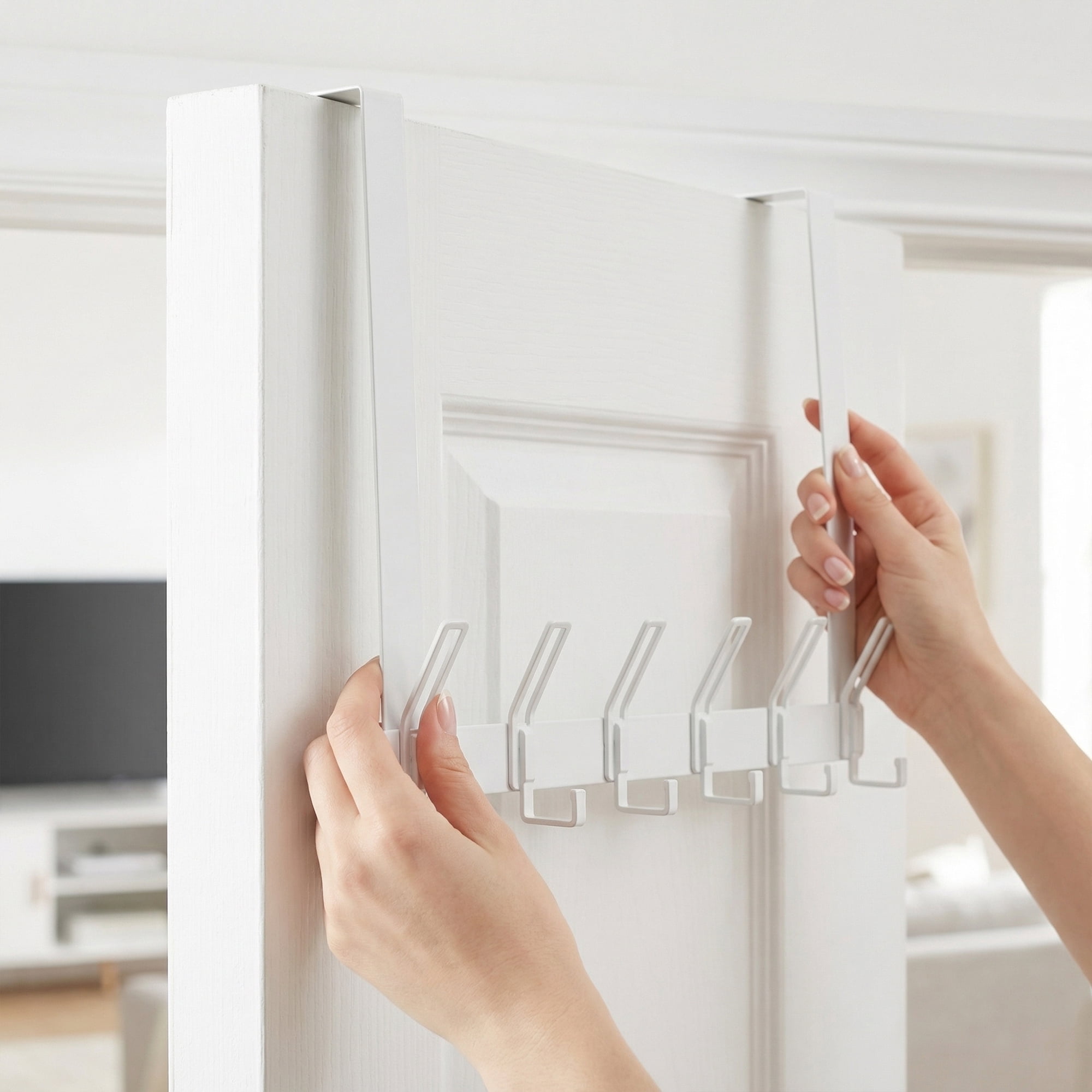 Unique Bargains Coat Rack Door Mount with 6 Hooks for Coats and Towels White 15.4"x11"