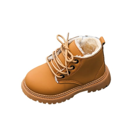 

Kesitin Unisex Kids Combat Boot Plush Lined Ankle Boots Side Zipper Booties Casual Waterproof Winter Shoes Hiking Lace Up Yellow 11C
