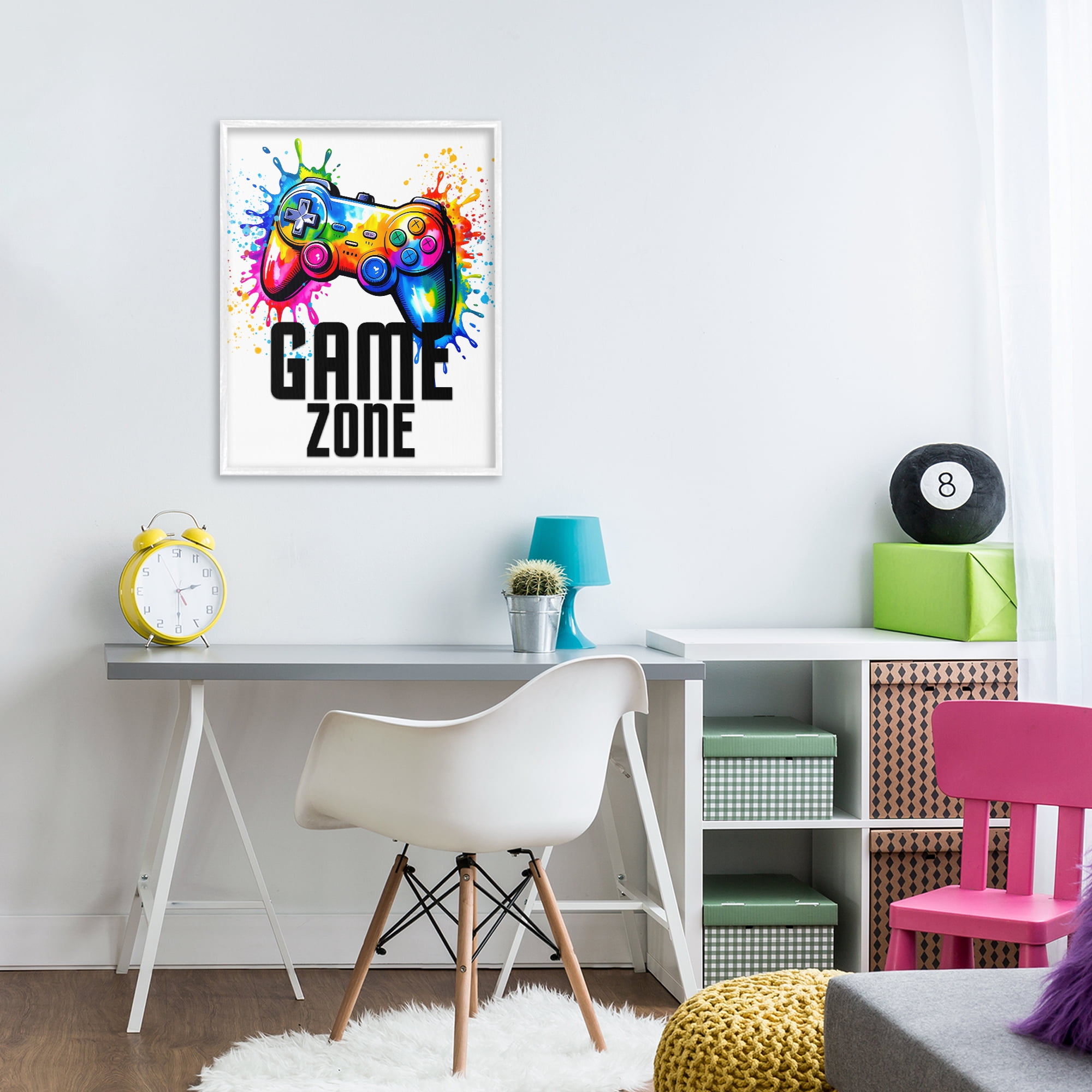 Stupell Industries Game Zone Bright Splash White Framed Giclee Art, design by Kim Allen
