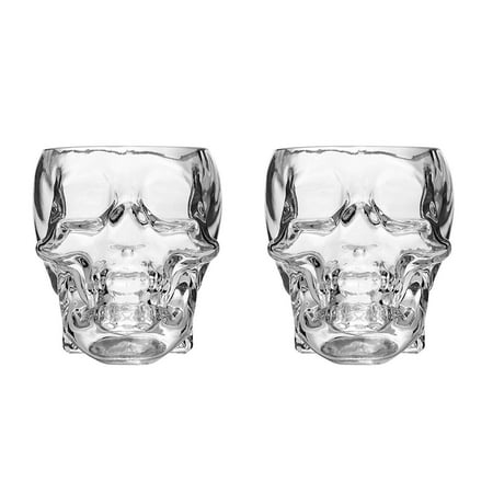 Skull 10-Oz DOF Glasses 2-pc SET, Lead Free Mouthblown Liquor Tumblers For Bourbon, Whiskey, Scotch, Rum,