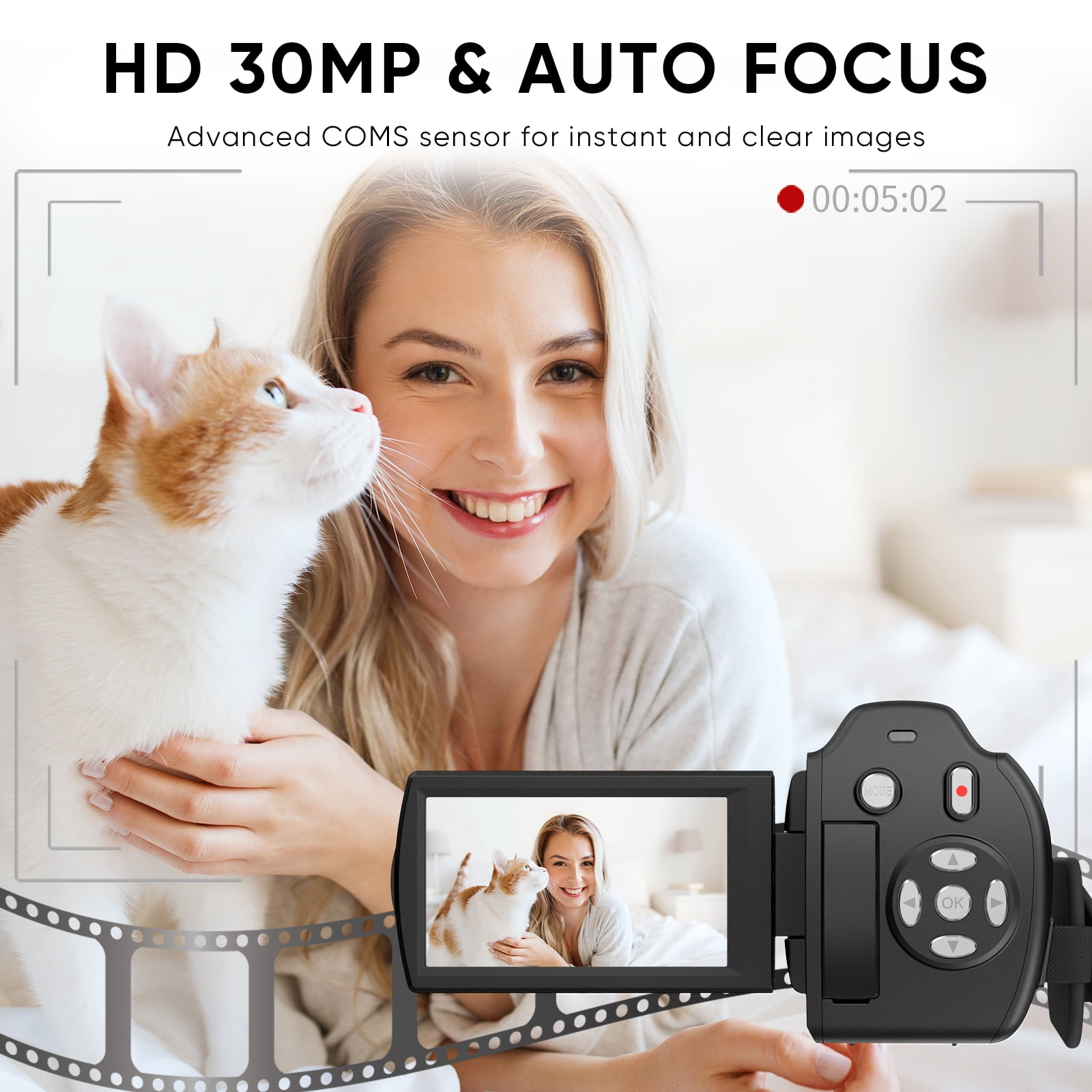 ORDRO Camcorders HDV-V12 1080P Video Camera Infrared Night Vision 3.0'' LCD Screen +16G SD Card