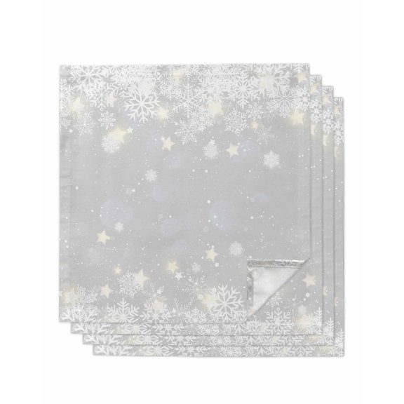 Grey Snowflake Christmas Cloth Napkins Set of 4 Reusable Dinner Napkins, Winter Xmas Snowflake Farmhouse Cocktail Napkin Washable Table Napkins for Wedding/Holiday Party/Baby Shower 20"x20"