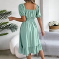thumbnail image 6 of Karymi Summer Dresses for Women Square Neck Solid Puff Sleeve Dress, Stretchy Smocked Waist Flowy Ruffle Hem Summer Sundress Fore Dates Daily Summer Dresses for Women, 6 of 7