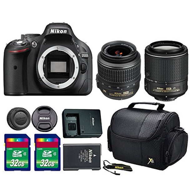 nikon d5200 dslr camera af s dx nikkor 18 55mm f 3 5 5 6g vr lens af s dx nikkor 55 200mm f 4 5 6g ed vr ii lens 2pc 32 gb sdhc memory cards