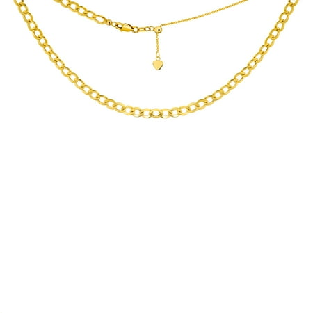 - 14K Yellow Gold Curb Chain Choker Necklace. Adjustable 10