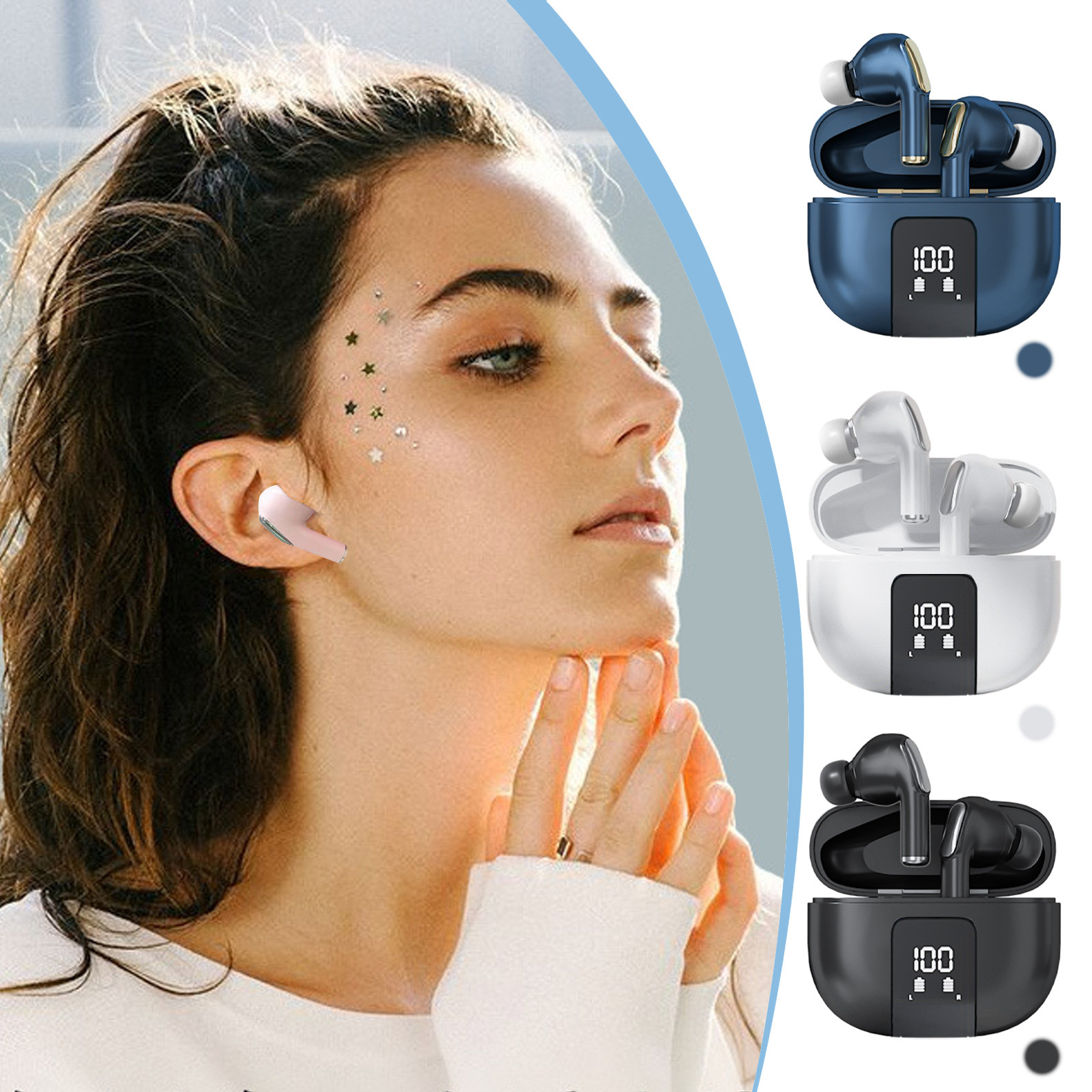 Viflosae Bluetooth Headphones True Wireless Earbuds LED Power Display Earphones With Wireless Charging Case IPX5 In-Ear Earbuds For Smart Phone Electronics Gadgets