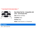 thumbnail image 2 of Rear Brake Pad Set - Compatible with 2016 - 2018 Honda Pilot 2017, 2 of 2