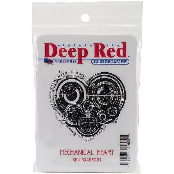 Deep Red Cling Stamp 2"X2"-Mechanical Heart, Pk 3, Deep Red Stamps