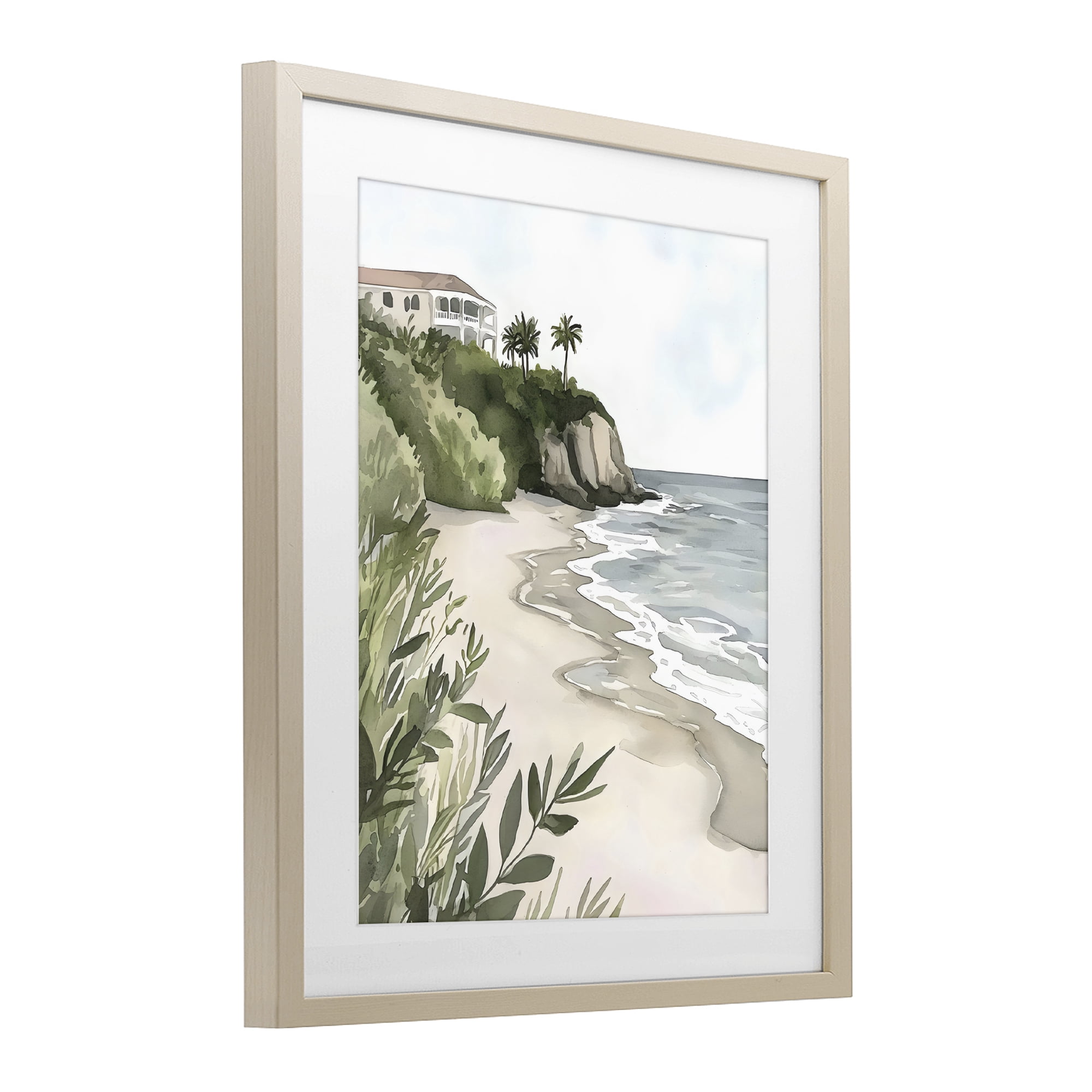 Stupell Industries Coastal Calm Villa on Bluff Birch Framed Print Under Glass, design by Riley B