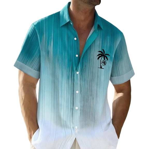 YANGXINX Mens Short Sleeve Shirts 2026 Summer Hawaiian Tropical Tree Gradient Print Button Down Tops Casual Beach Vacation Loose Fit Shirt