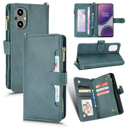 Case for ONEPLUS NORD N20 5G Cover Zipper Magnetic Wallet Card Holder PU Leather Flip Case - Green