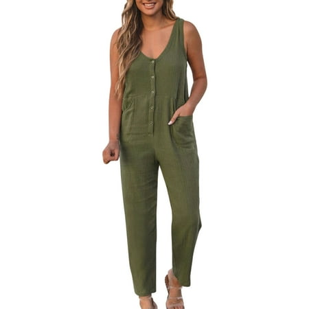 

Women Casual Sleeveless Backless Comfortable Jumpsuit With Strap Romper Colored Overalls plus Size Black Jumpsuit for Women