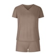 thumbnail image 5 of Hrsba Solid Color V Neck Short Sleeve Tops with Drawstring Waist Shorts 2 Piece Set for Women Summer Casual Daily Outfits, 5 of 5