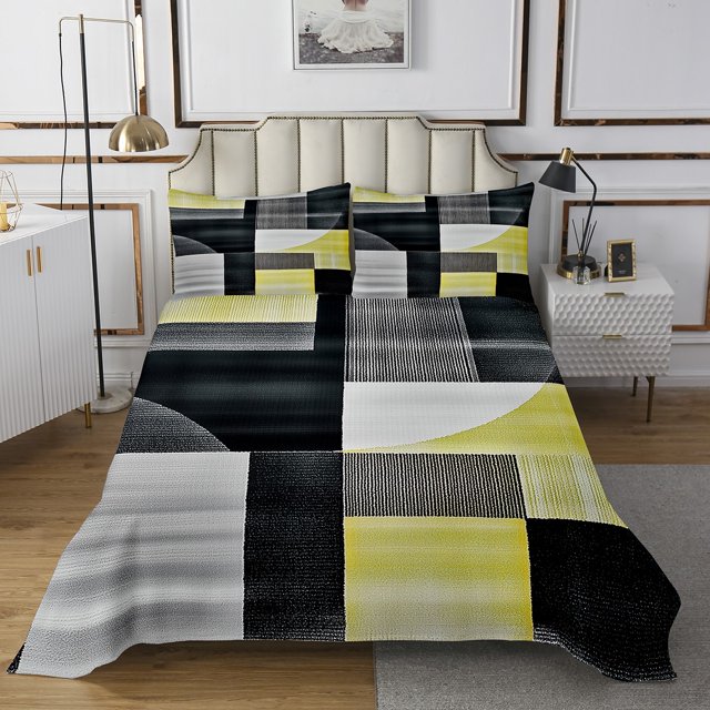 Erosebridal Futuristic Abstract Coverlet Set Queen, Geometric Ombre Bedding Set, Chic Square Decor 3pcs