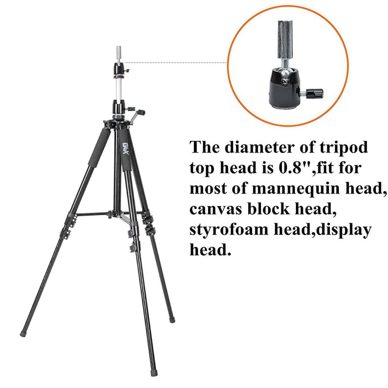 GEX 59 Mannequin Tripod Multifunction Stand Canvas Block Training Doll  Manikin Head Wig Stand for Cosmetology Hairdressing (Black)