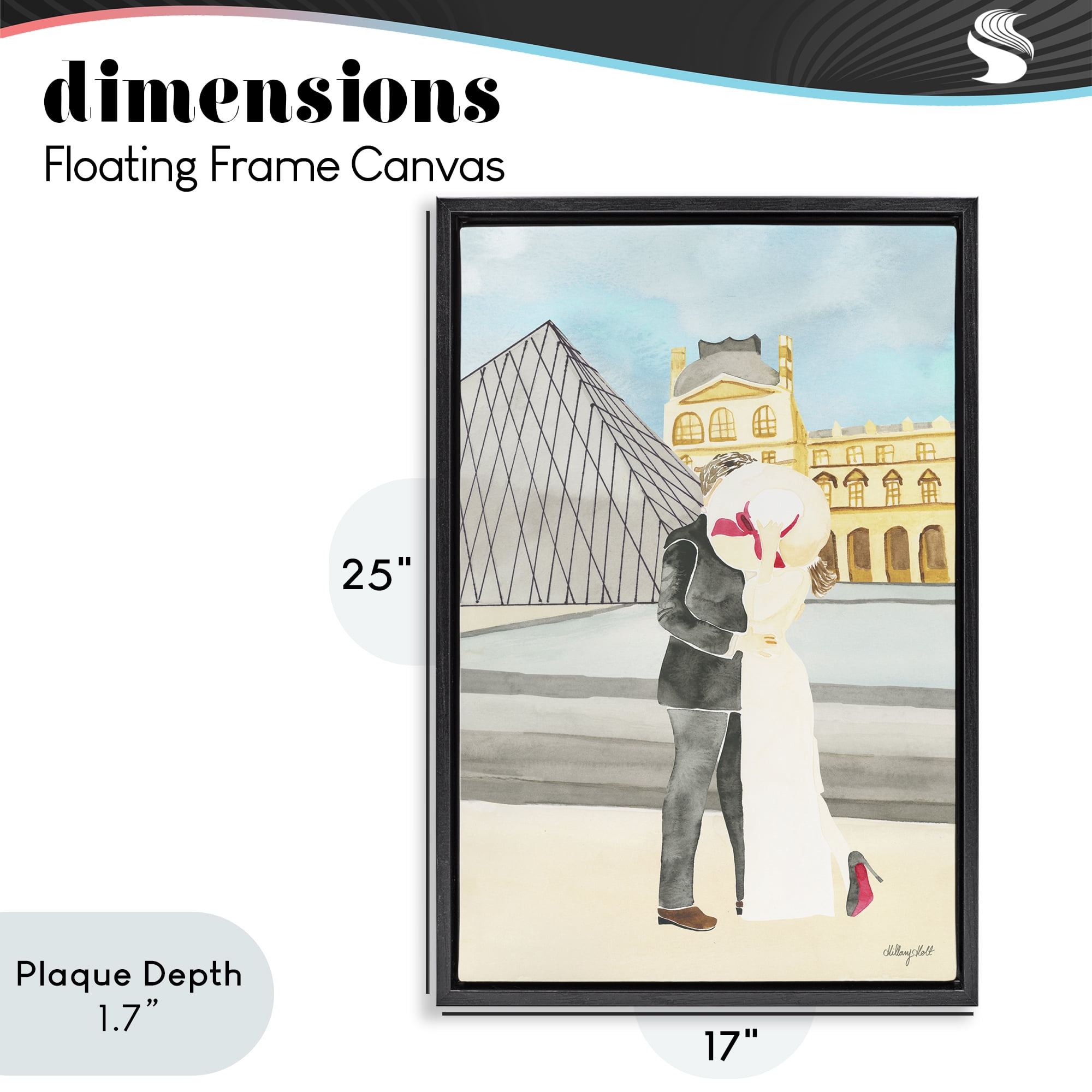 Stupell Industries Couple Embrace At The Louvre Black Framed Floater Canvas Wall Art, design by Hillary Holt