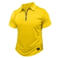 thumbnail image 5 of LNZGNM Polo Shirts for Men Quarter Zip Short Sleeve Classic Fit Golf Shirts Stylish Solid Color Collared T-Shirts Lightweight Breathable Summer Top with Pocket,Yellow 2XL, 5 of 6