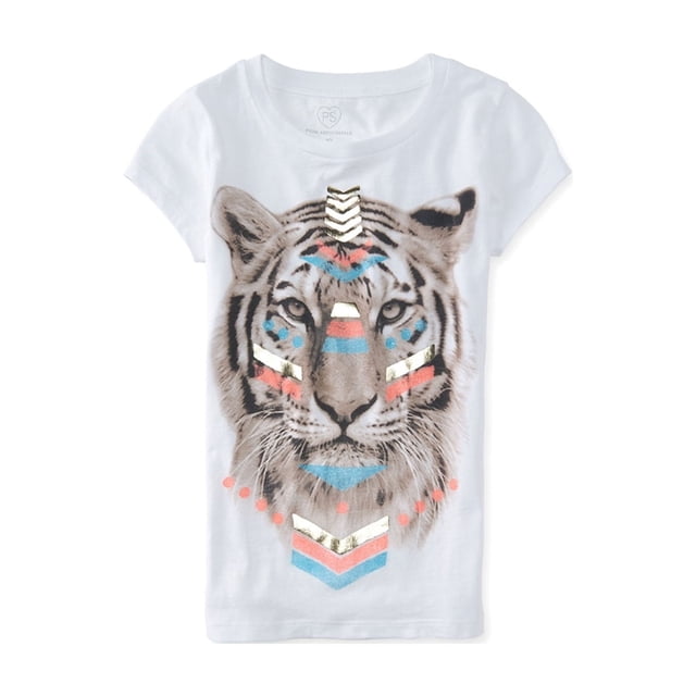 Aeropostale Girls Painted Tiger Graphic T-Shirt, Blanco, L (12)