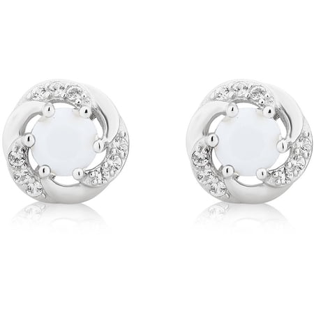 Arista Created Opal and White Sapphire Gemstone Six Prong Women's Stud Earring in Sterling Silver